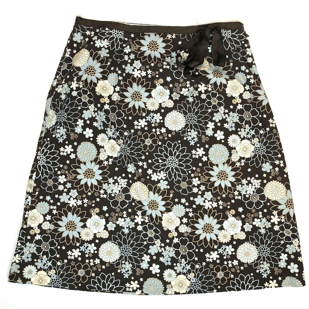 Lapis Brown Blue Floral A-Line Skirt‎ Retro Vintage Y2K Boho Earthy Petite M